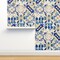 Blue Geometric Watercolor Painting Italy Rustic Tuscany Mediterranean Watercolour Italian Villa Tiles Large Scale Custom Removable Wallpaper by Spoonflower Peel & Stick Wallpaper 2FT Wide